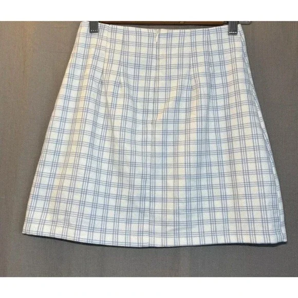 BRANDY MELVILLE Juniors Cute Soft BLUEWHITE PLAID CARA High Rise Mini Skirt - Picture 15 of 15